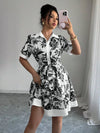 Women Cute Summer Casual Printed Button Front Mini Dress
