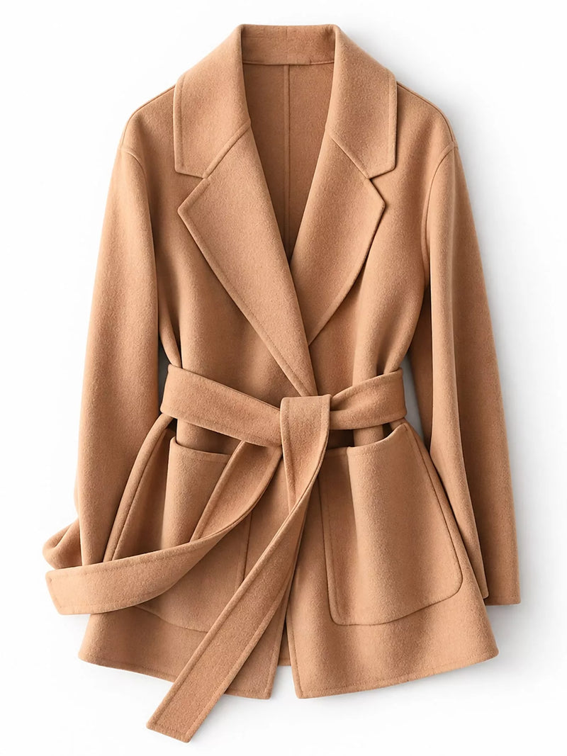 Full view of Double-Sided Wool Coat with Belted