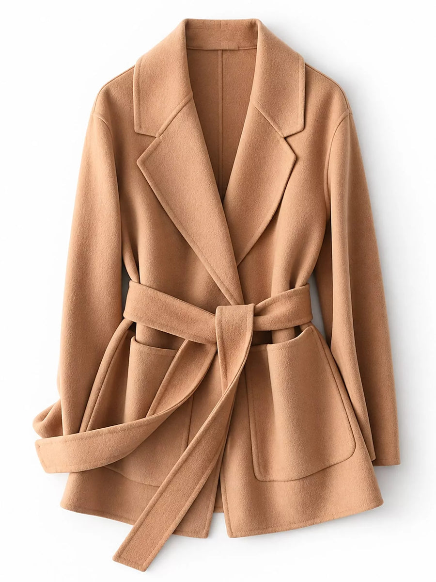 Full view of Double-Sided Wool Coat with Belted