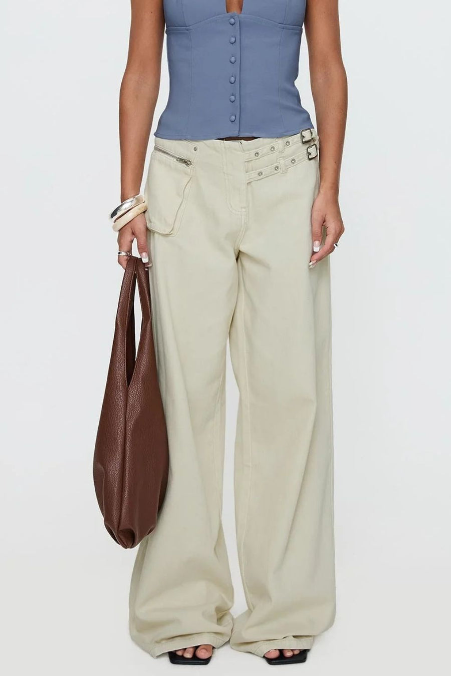 Front view of Wide Leg Jeans with Pockets