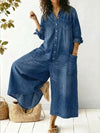 Full Size Button Front Wide Leg Jumpsuit with Chest Pockets Plus Size