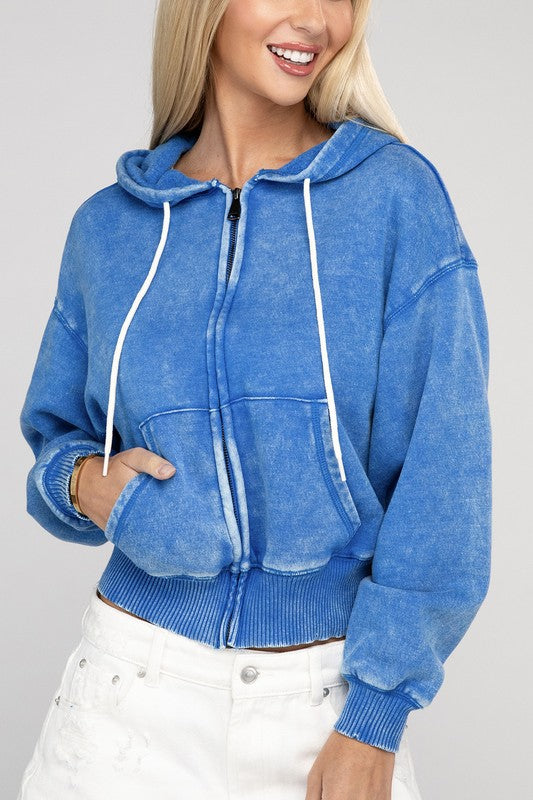 Blue acid wash hoodie