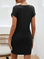 Black Notched Short Sleeve Mini Tee Dress
