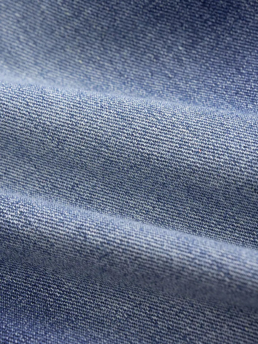 Close-up of blue denim fabric texture
