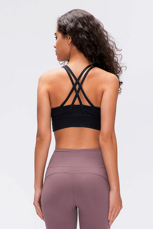 Back of black Millennia Double X Sports Bra 