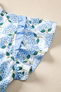 Blue floral fabric on a beige background
