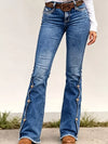 High-Waisted Decorative Button-Side Flare Jeans
