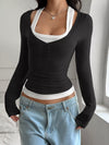 Slim Fit Long Sleeve Fake Two Piece T-Shirt