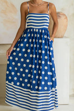 Blue Polka Dot Square Neck Cami Dress