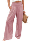 Women Trousers Smocked High Waisted Wide Leg Pants With Pockets