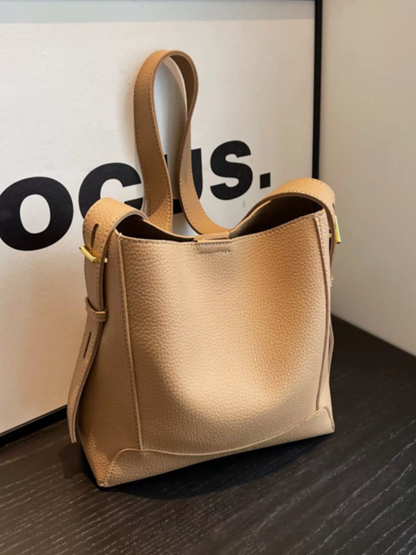 Beige Women's Leather Adjustable Strap Crossbody Bag