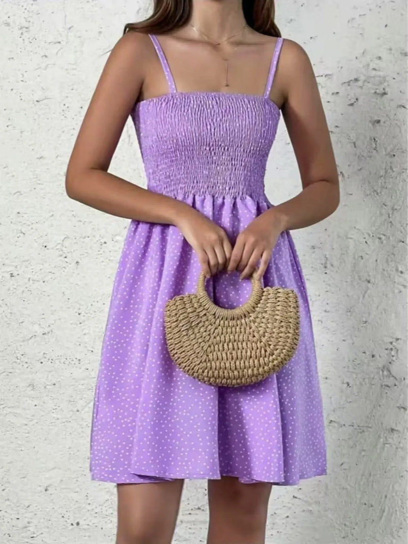front view of purple Full Size Smocked Square Neck Cami Dress Plus Size