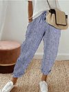 Ladies Trendy High Waisted Casual Striped Cropped Pants