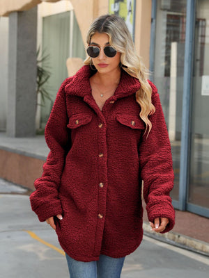 Red Button Down Collared Coat