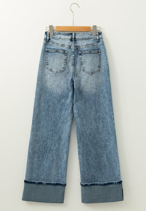 Full view of the back of Washed Wide Leg Jeans with Pockets