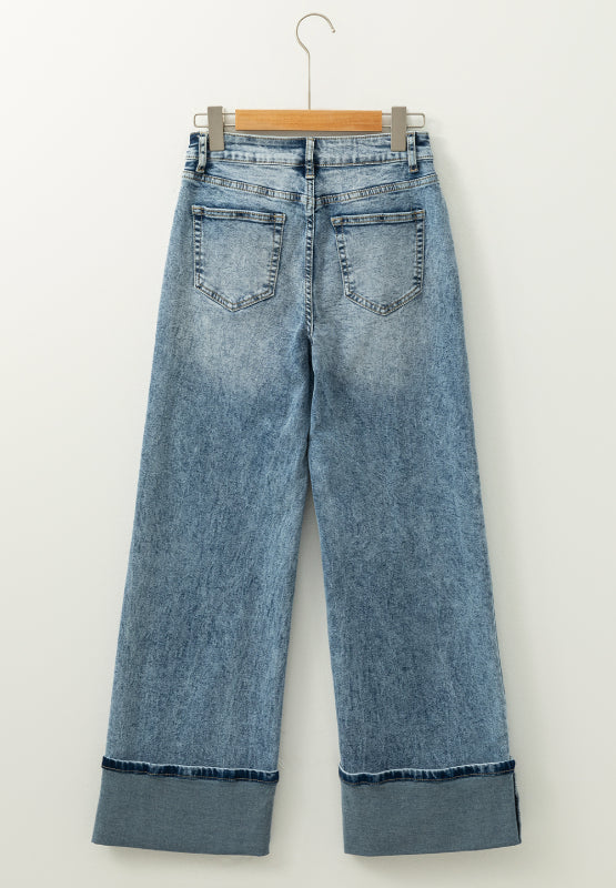 Full view of the back of Washed Wide Leg Jeans with Pockets