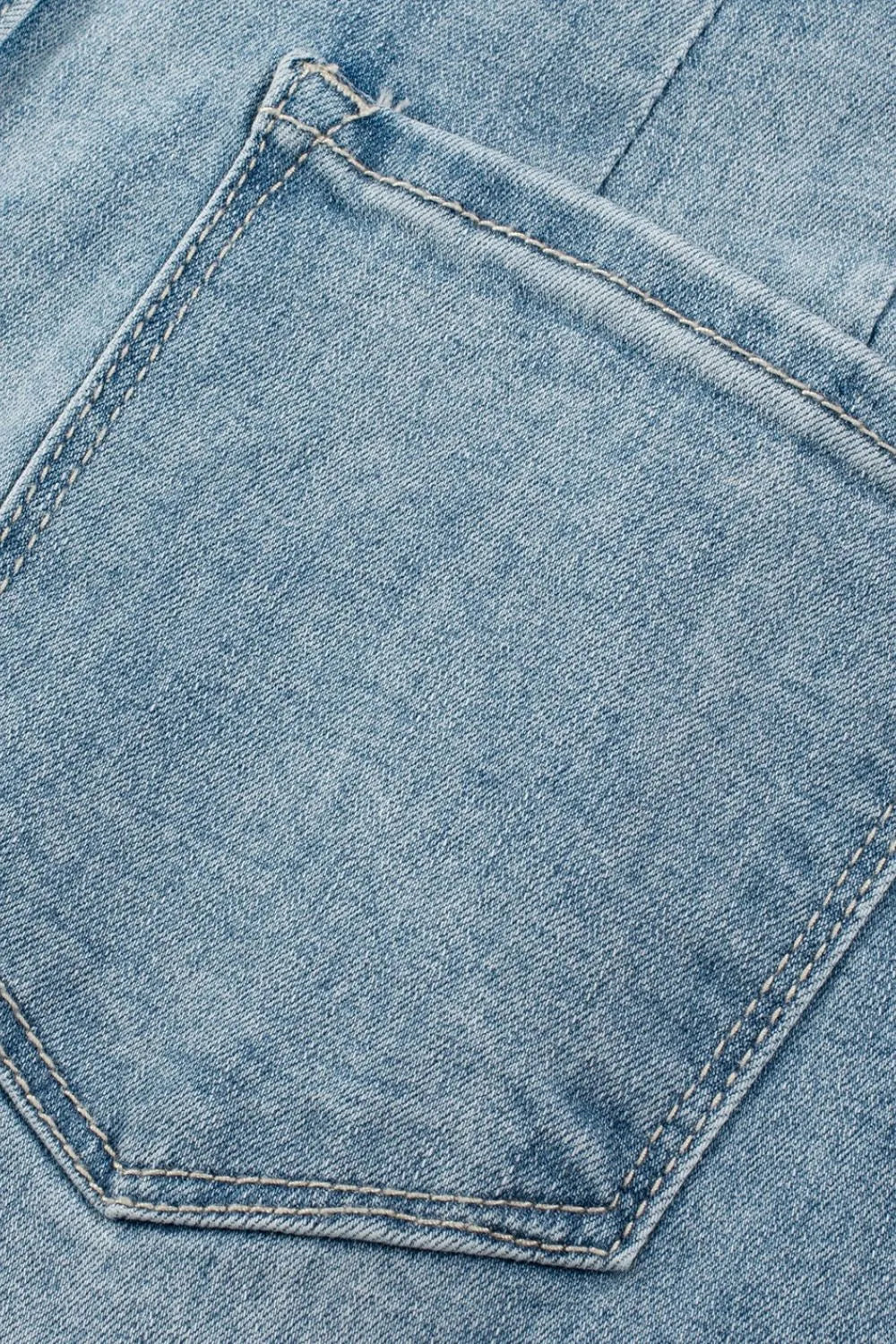 Close-up of a blue denim pocket with stitching details