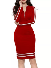 Red dress with white stripes on a white background