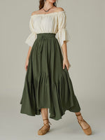 Green Smocked Waist Band Ruched Layered Skirt