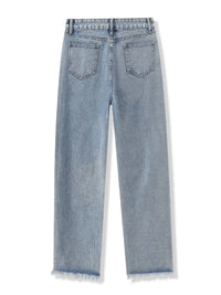 Light blue jeans on a white background