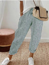 Ladies Trendy High Waisted Casual Striped Cropped Pants