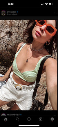 Model outside wearing Eliza Necklace 