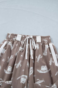 Brown skirt with white patterns on a light blue background