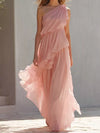Women's One-Shoulder Ruffled Chiffon Maxi Dress