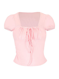 Pink blouse with short sleeves on a white background