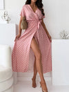 Polka Dot Surplice Maxi Dress with Slit