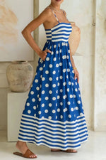 Side view of blue Polka Dot Square Neck Cami Dress
