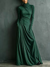 Turtleneck Long-Sleeve Draped Maxi Dress
