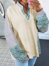 Floral Striped Drop Sleeve Collared Boxy Fit Sweatshirt