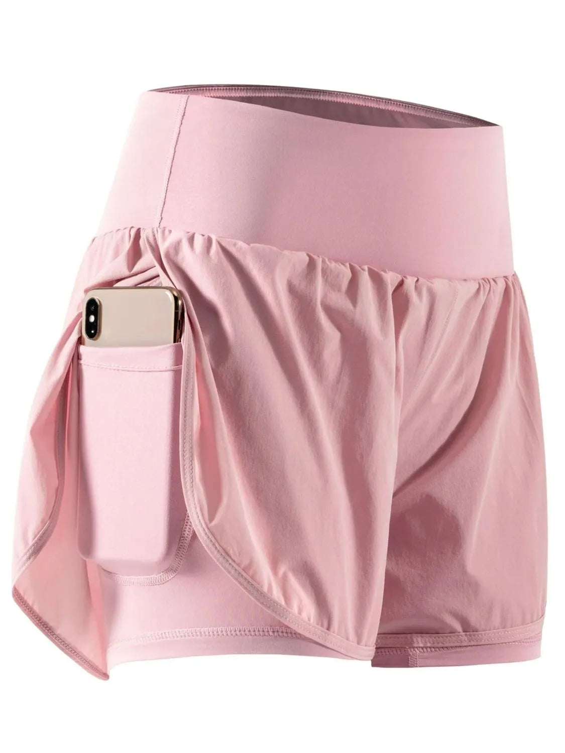 Pink athletic skirt with a pocket on a white background