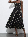 Polka Dot Sweetheart Neck Midi Dress For Ladies