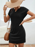 Front view of Notched Short Sleeve Mini Tee Dress
