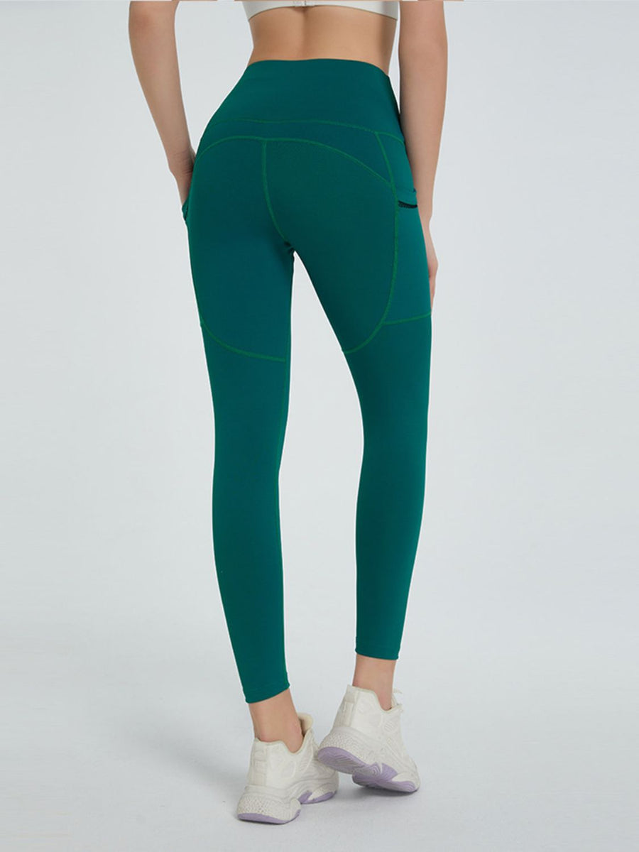 Back view of green High Waist Active Leggings 