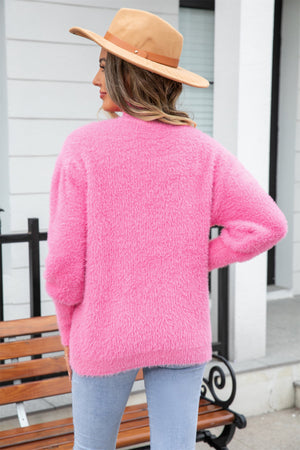 Back view of pink Angel Wings Turtle Neck Long Sleeve Pullover Sweater