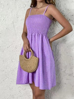 Side view of purple Full Size Smocked Square Neck Cami Dress Plus Size