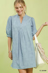 Women's Sexy Summer Mini Umgee Print Denim Dress with Contrast Stitch