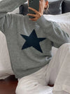 Star-Patterned Dropped Shoulder Sweater