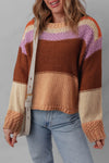 Colorblock Striped Round Neck Sweater