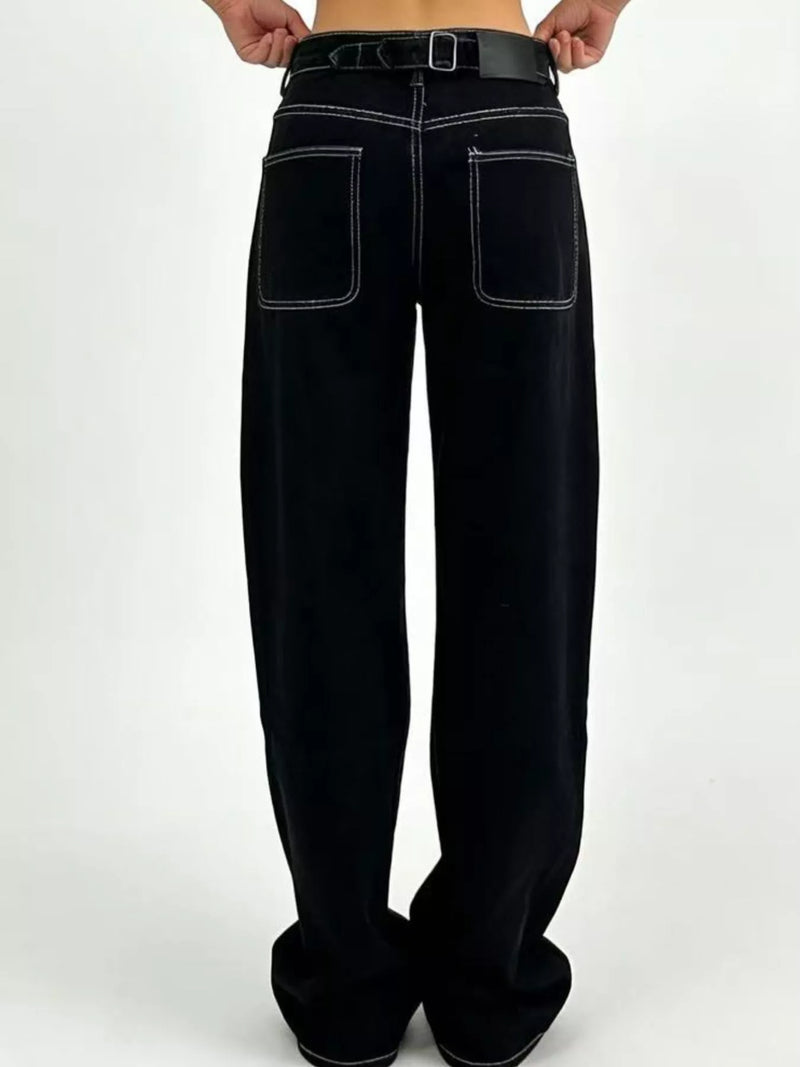 Black wide-leg jeans on a white background