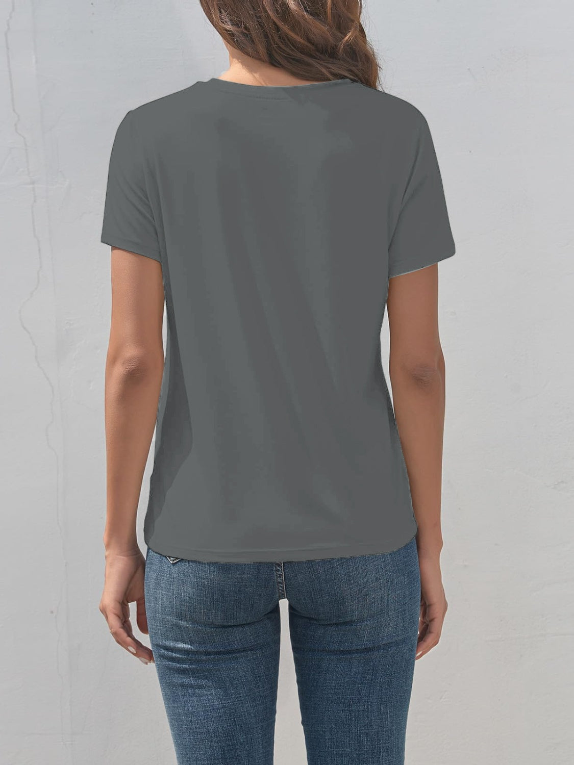 Back view of gray Horse Round Neck Short Sleeve T-Shirt