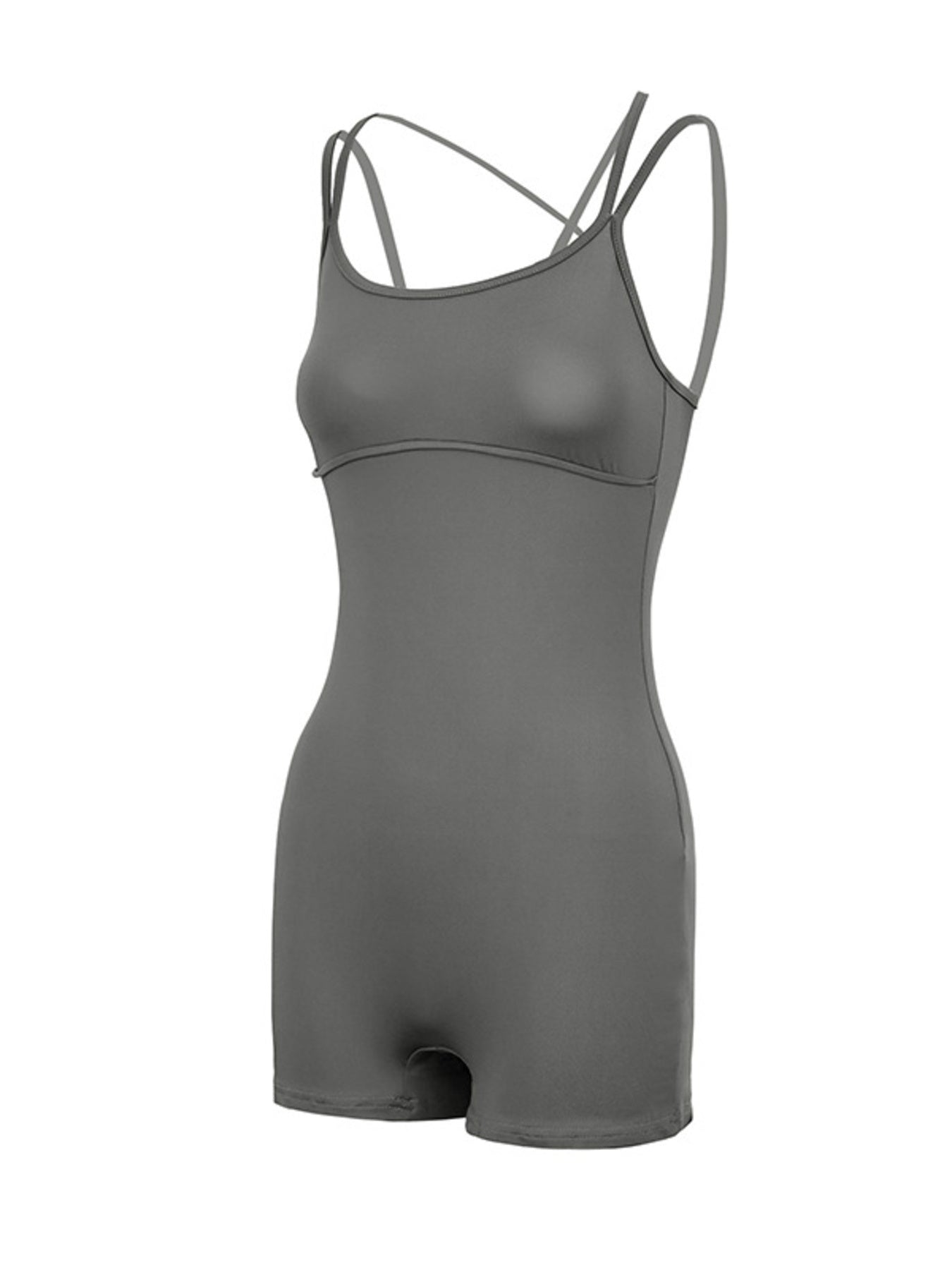 Gray bodysuit with thin straps on a white background