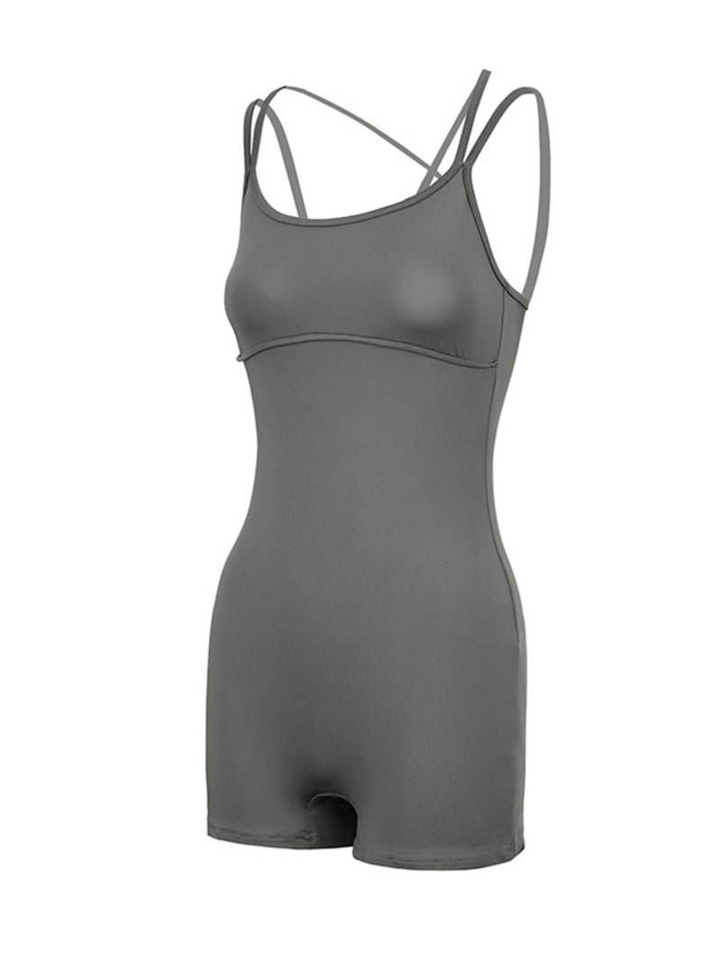 Gray bodysuit with thin straps on a white background