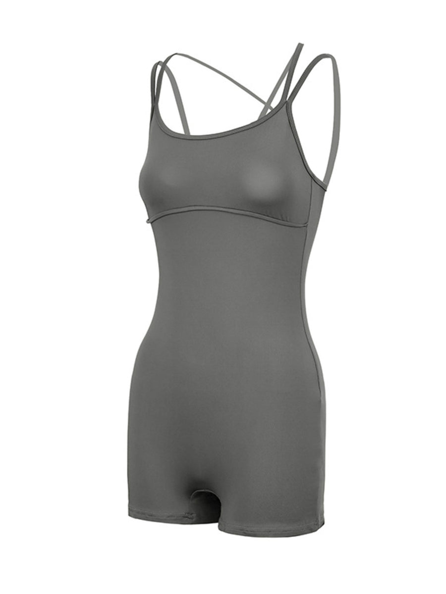 Gray bodysuit with thin straps on a white background