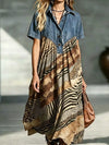 Full Size Denim Patchwork Printed Shirt Dress Plus Size