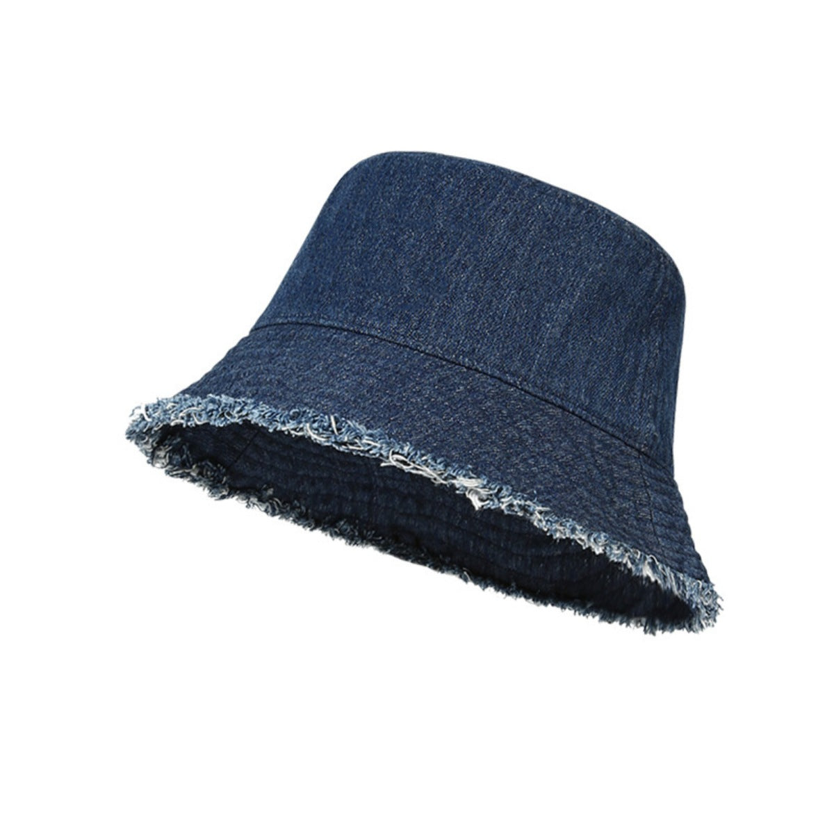 Blue denim bucket hat on a white background