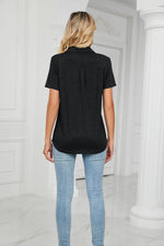 Black view of Curved Hem Johnny Collar Polo Shirt